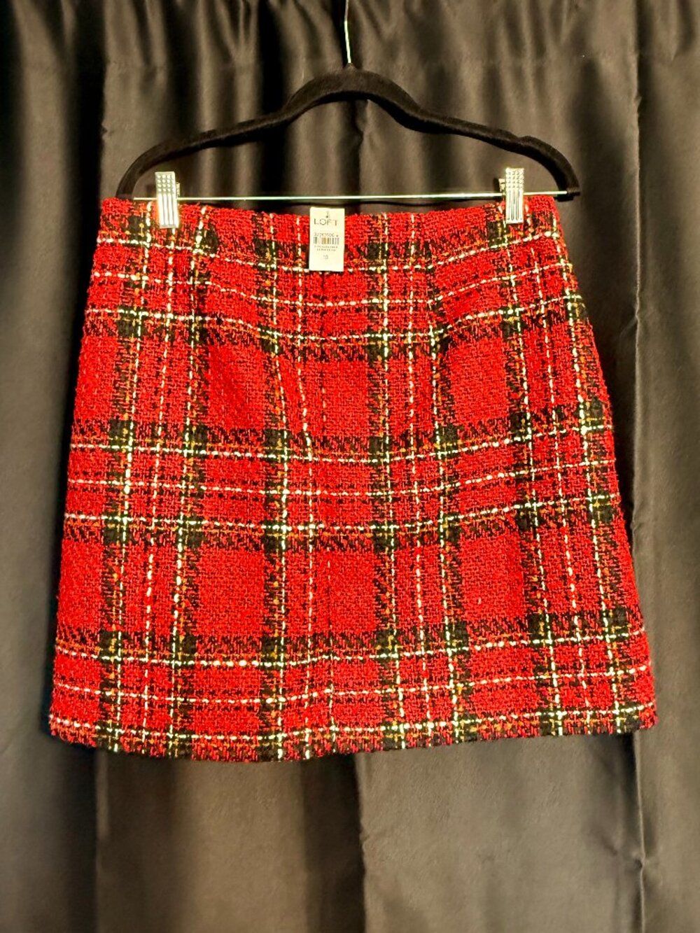 LOFT Womens 10 Red Plaid Tweed Mini Skirt Pockets Lined Holiday NWT